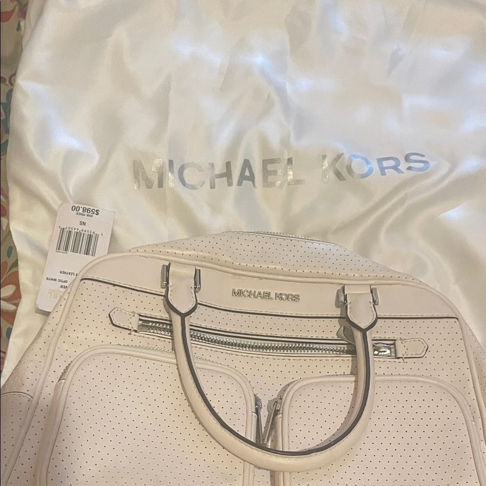 Michael Kors White Perforated Satchel